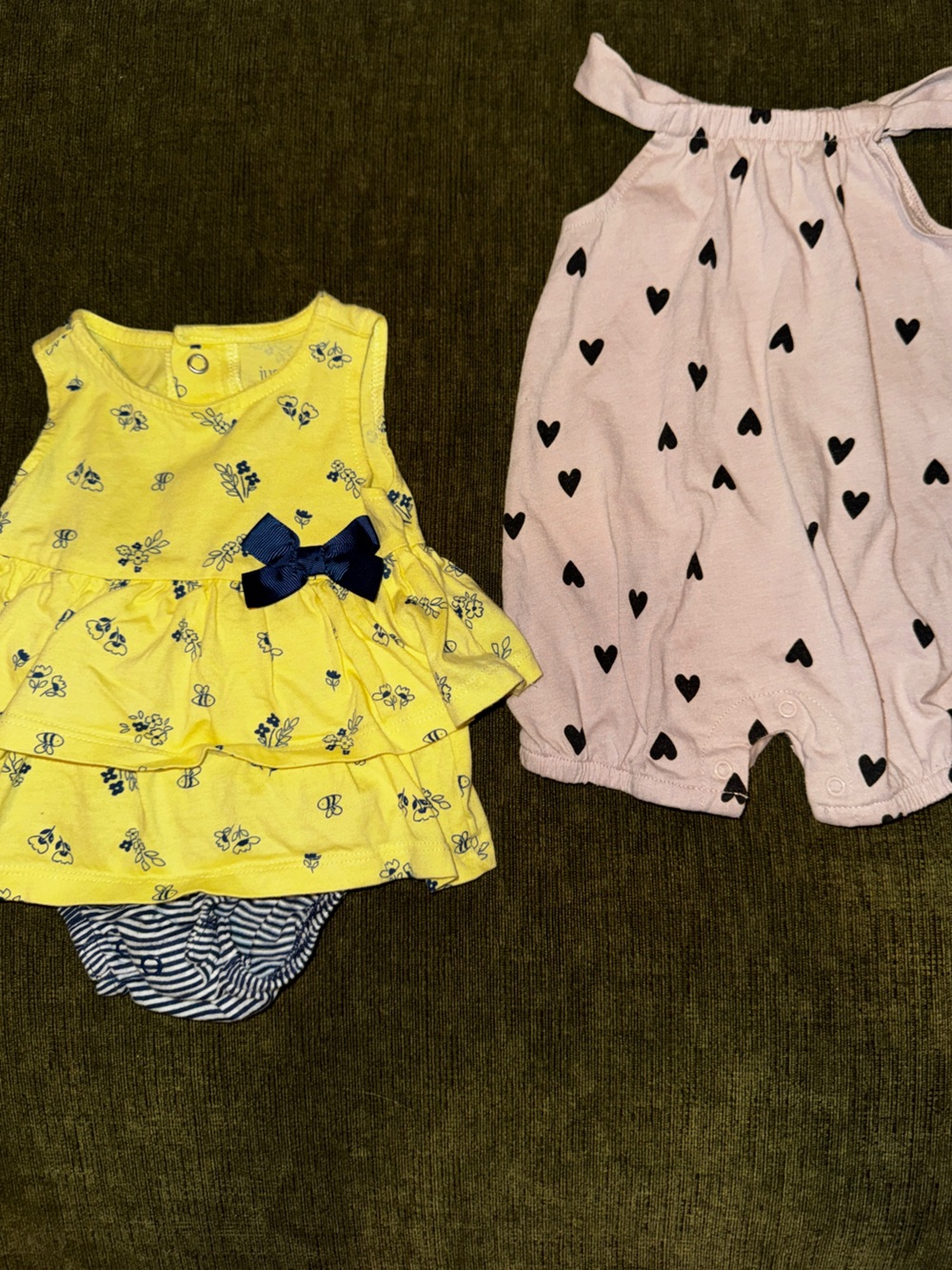 Carter's Yellow Romper and Pink Heart Romper